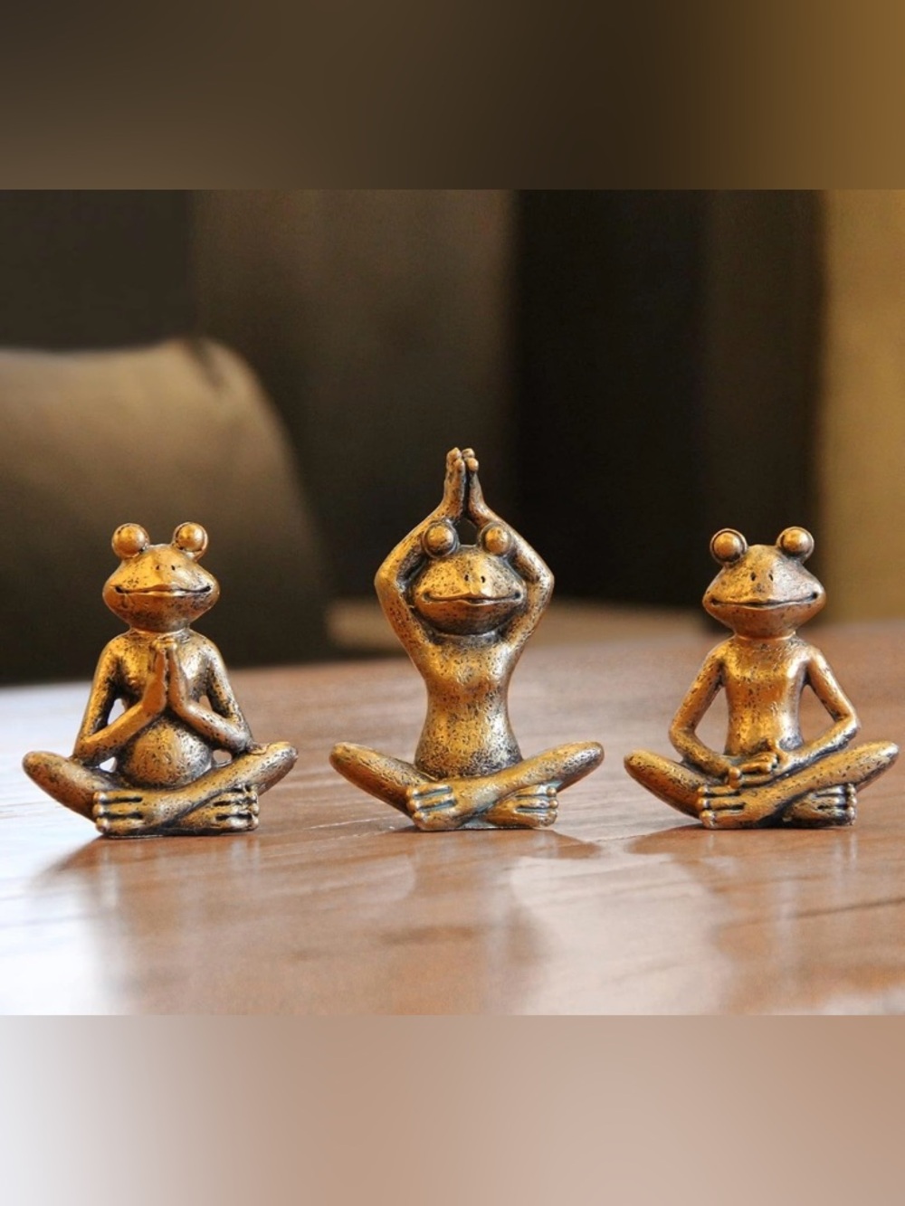 3 YOGA FROGS Novelty Gift Bronze tone Fun home Decor Meditation Frog statues